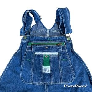 Liberty Vintage Green Stitch Dark Blue Carpenter Denim Overalls Men's 38 x 30